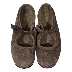 L.L. Bean Womens Mary Jane Shoes 7.5 Medium Brown Suede Slip-On Casual